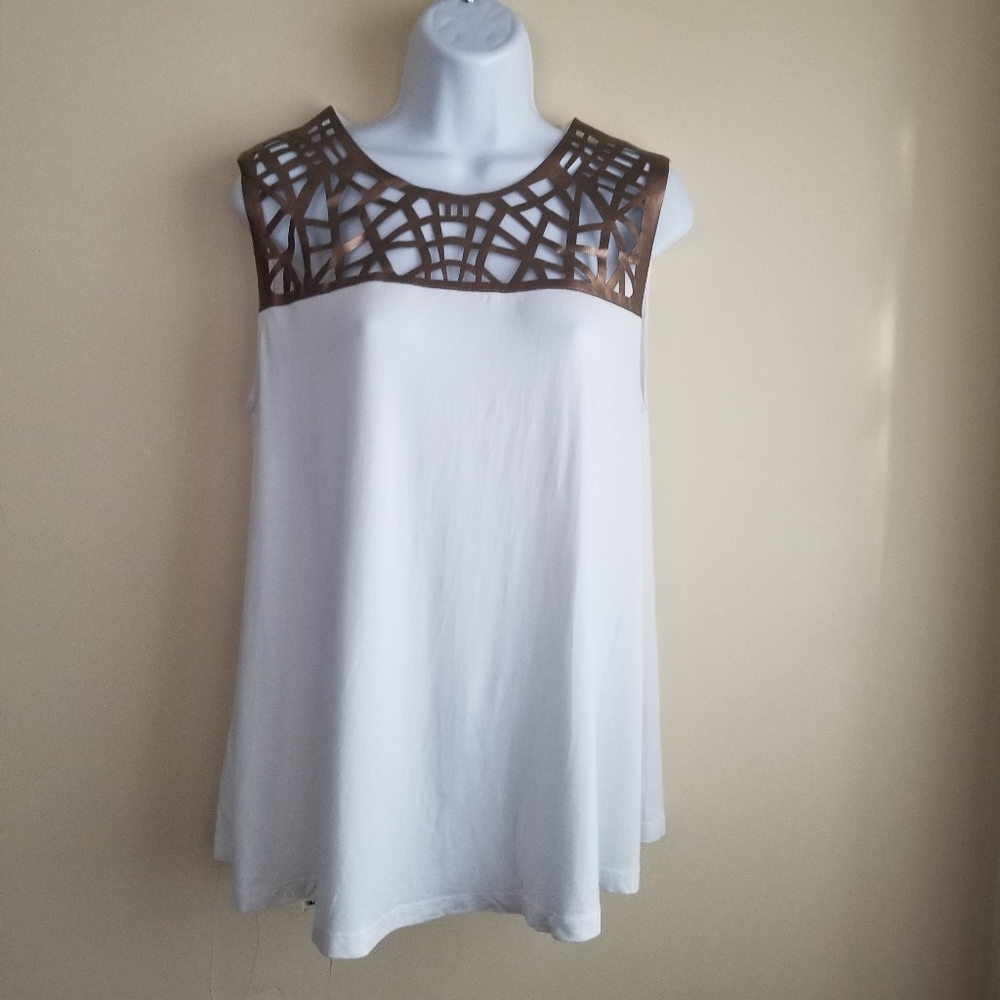 Venus Brand Tank With Faux Leather Yoke Si…